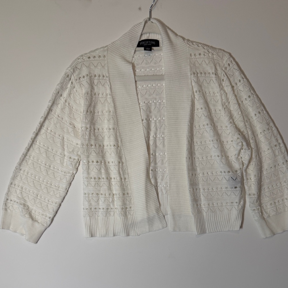 Perceptions Cream Open-Front Cardigan - Picture 1 of 6